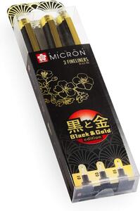  Set 3 Fine Liners Pigma Micron rotuladores | Sakura | Black & Gold edicin aniversario