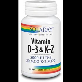 Vitamina D-3 & K-2 (MK-7) | Solaray | 60 cpsulas